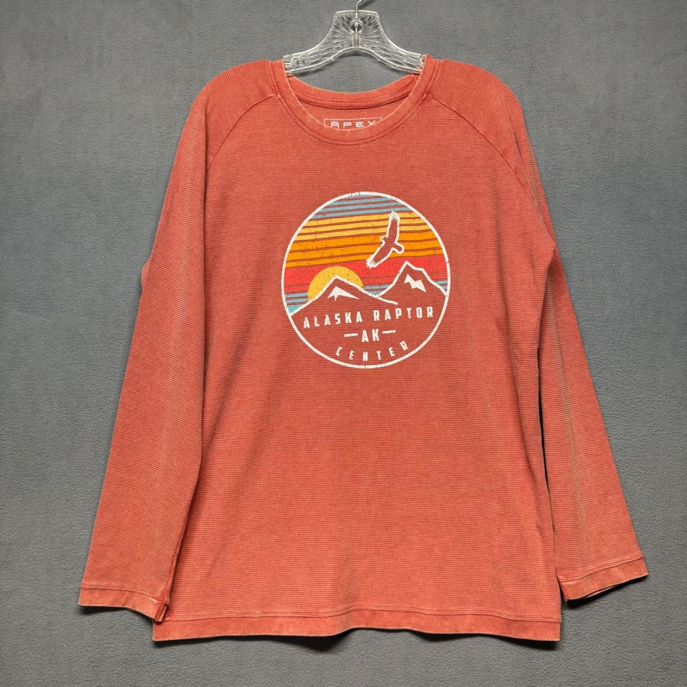 Apex Alaska Raptor Center Waffle Knit Graphic Tee Large Terracotta Long Sleeve